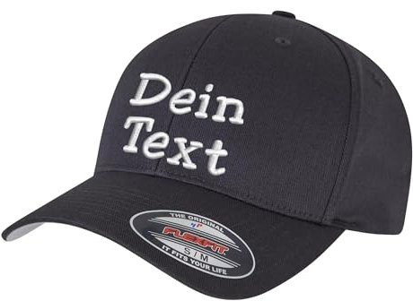 Flexfit Wooly Combed Basecap Bestickt mit Wunschtext (DE/NL/SE/PL, Alphanumerisch, S, M, Charcoal)
