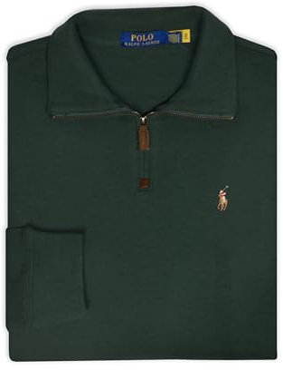 POLO RALPH LAUREN Men's Half Zip French Rib Cotton Pullover Sweater, (XX-Large, Dark Green), Dark Green, XXL