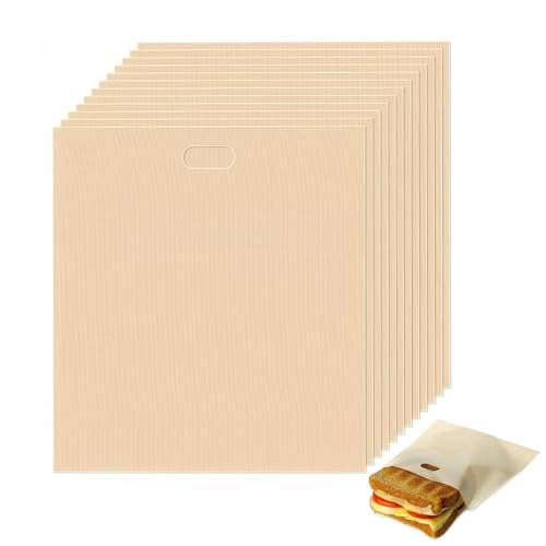 LSRVNM 12 Pcs Toaster Bags, Non-Stick Sandwich Bags Toastie Bag Reusable, BPA Free Washable Toaster Bags for Microwave, Toaster, Oven, Pizza Bread