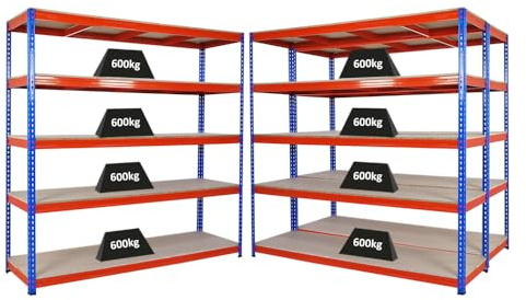 PROREGAL Mega Deal 3X Profi Schwerlastregal Bison, HxBxT 200x200x60cm mit Fachlast 600kg, 5 Fachböden, Blau-Orange, Steckregal Garagenregal Lagerregal Werkstattregal Weitspannregal