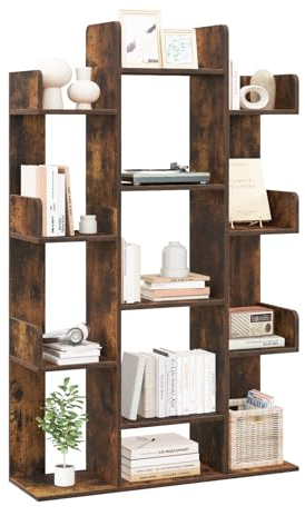 GOPLUS Bücherregal in Baumform, 13 Ebenen Aufbewahrungsregal, Raumteiler Regal Holz, Büroregal Standregal, für Wohnzimmer, Arbeitszimmer & Büro, 86 x 24,5 x 141 cm (Rustikales Braun)