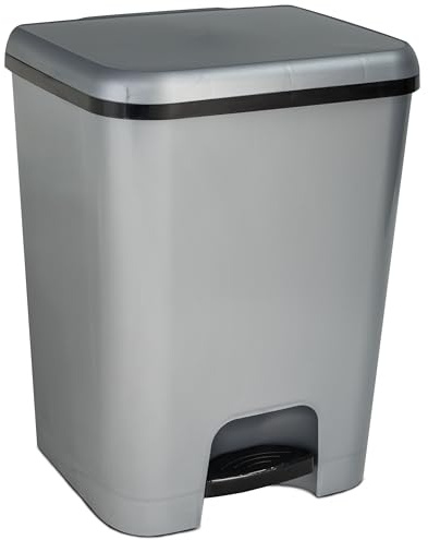 Mülleimer Treteimer 26L eckig 34x30x45cm grau Kunststoff Pedal Küche Müll