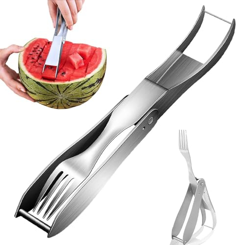 Forchetta rotante 2 in 1 per anguria, multiuso, in acciaio inox, utensile per affettare melone