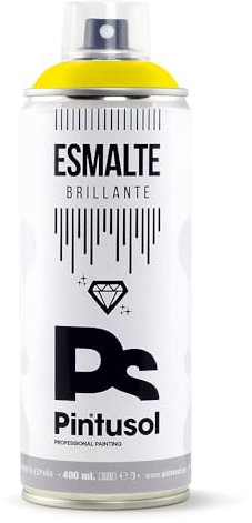 PINTUSOL Bombe Peinture Émail Brillante Jaune de Zinc RAL1018, Finition Brillante, Résistant UV Haute Opacité, Application Facile, Multisurface Bois Métal Plastique Verre, Spray Professionnel 400ml