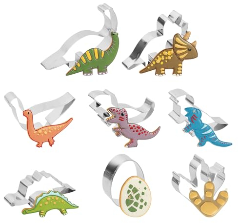 YILANJIN 8 Stk Ausstechformen,8 Stück Dino Keksausstecher,Edelstahl Dinosaurier Formen,Keksschneider Set für Kinder Geburtstag,Brotausstechformen für Kinder,Ausstechformen Set