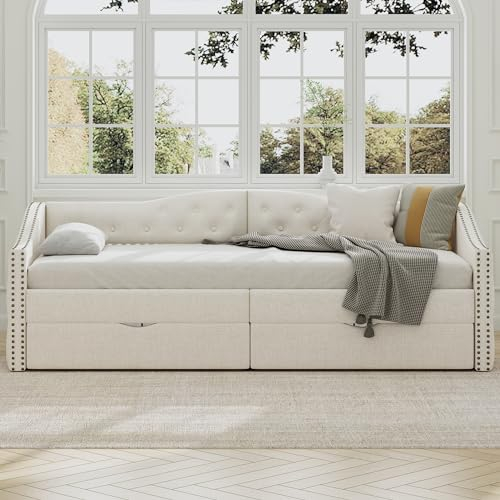 Moimhear 90x200cm Sofabett, Tagesbett, Einzel-Tagesbett mit Schubladen, großer Stauraum, Beige