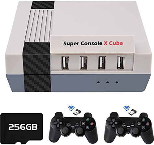 Console de Jeux Vidéo Rétro sans Fil Super Console X Cube avec Cartes TF 256G, Plus de 50 émulateurs intégrés et 50 000 Jeux, Sortie TV HD / AV 4K, Deux contrôleurs sans Fil 2.4 G