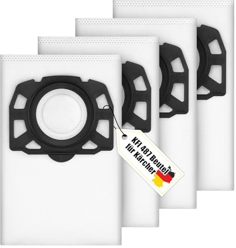 Ancable KFI 487 Bolsas de aspiradora para Kärcher (4 unidades, compatibles con modelos WD4, WD5, WD6, MV4, MV5, MV6, Kärcher Filtro, ideal para aspiradoras en seco y húmedo)
