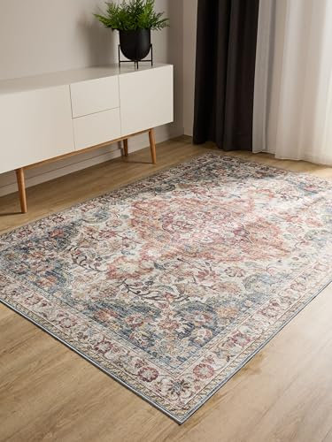 benuta Basic Waschbarer Teppich George - Multicolor 140x200 cm - Kunstfaser - Rechteckig & im Style: Vintage, Elegant, Retro - Pflegeleicht für Wohnzimmer Schlafzimmer