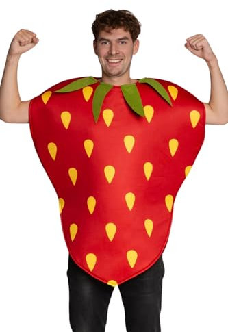 Partychimp Costume de fraise pour adultes, Costume de nourriture, Costume de fruit pour le carnaval et les fêtes à thème Costume amusant, Unisexe - Taille unique