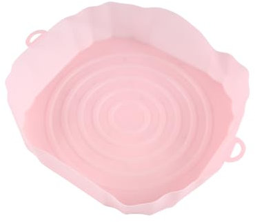 Losueeun 20 cm Hot Air Fryer Oven Baking Tray Roasting Chicken Basket Mat AirFryer Silicone Pot Round Grill Pan Pink