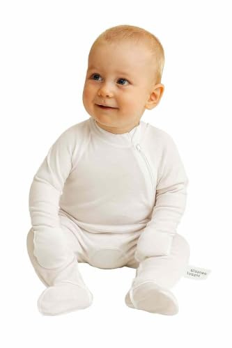 allsaneo Lyocell Neurodermitis Overall Kratzschutz Anzug Kinder | 100% Lyocell ungefärbt, weiches Material für empfindliche Baby- & Kinderhaut, mit Füßlingen & Handschuhen, außenliegende Naht