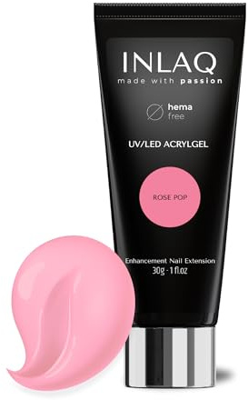 INLAQ Acrylgel Für Nagelverlängerung Rose Pop 30ml - PREMIUM Polygel Für Gelnägel - Nägel Extender Gel UV/LED - Building Acrylic Nagelgel - Poly Nagel Gel