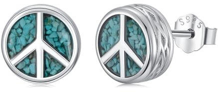 Midir&Etain Kreuz/Ankh/Frieden/Wikinger Ohrstecker für Herren Damen 925 Sterling Silber Schwarz Ohrringe mit Türkis Schmuck Geburtstags Vatertag Geschenk für Vater Jungen
