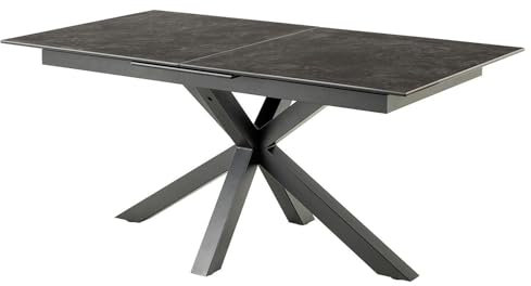 Esstisch - 168 x 90 cm - Schwarz - Schwarz matt - Keramik - Stahlgestell - ausziehbar