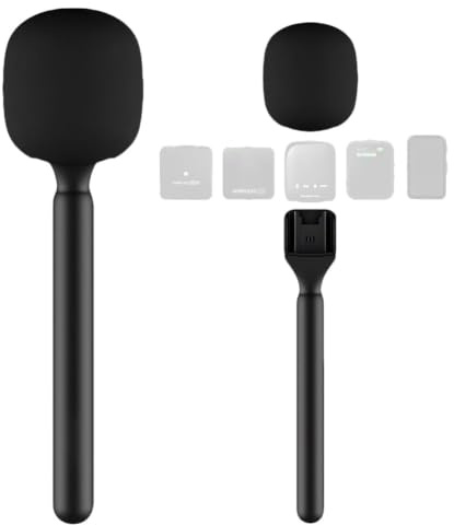 （2-Pack） TP20 Microphone Stand Handheld Interview Mic Holder for RODE & DJI Wireless GO – Compatible with Lavalier Rigs, Flag Stations, Vlogging, Podcasts, Content Creation, Live Streaming
