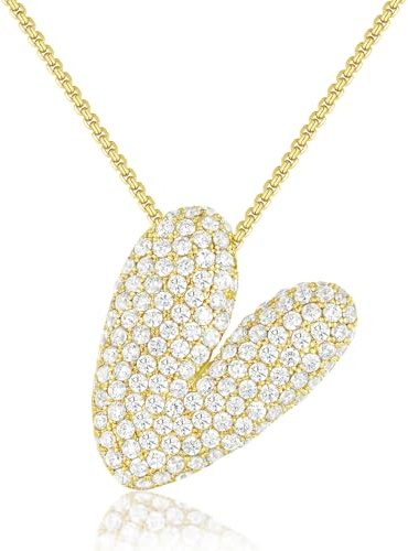 KissYan Blase Buchstaben Halskette Damen, Silber/Gold Ballon Initialen Kette Bling Zirkonia Buchstaben Anhänger A-Z Schmuck Geschenke für Frauen