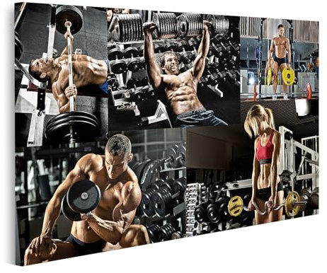 islandburner Bild auf Leinwand Krafttraining Collage Fitness Gym Bodybuilder Hanteln Übungen Bilder Wandbilder Poster