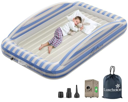 Luxchoice Aufblasbares Kinderbett Reisebett Kinder Aufblasbar mit USB Pumpe | Kinder Reisebett mit Erhöhten Sicherheitsrändern Weiche Beflockte Oberfläche Tragbar für Reisen Übernachtungen Zuhause