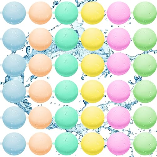 MWZEAUL Bombe a Eau Réutilisable, 36pcs Ballon d'Eau Silicone, Ballon de Plage, Jouet Piscine, Bombe à Eau Remplissage Rapide pour Jardin, Plage, Jeux d'Eau, Jeux Piscine, Jeux Exterieur Enfant Adulte