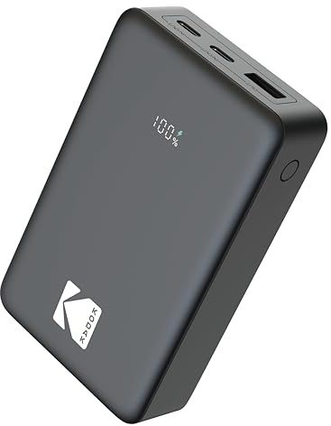 KODAK 20000mAh Power Bank Fast Charging Portable Charger, Flight-Safe 77Wh | Dual USB-C & USB-A Ports, 20W Fast Charging, LED Display, Airline Approved 77Wh, Compatible iPhone, iPad, Samsung