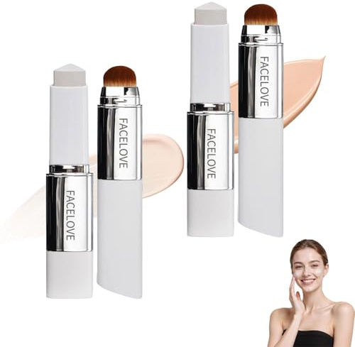 FACELOVE Foundation Stick mit Pinsel, Intelligente Farbwechsel Foundation für Reife Haut, 2-in-1 Makeup Stick mit LSF 15, Deckendes Make Up für ein natürliches Strahlen (Elfenbeinweiß+Natürlich)