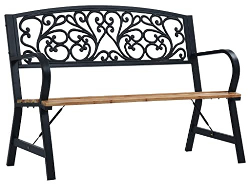 Owoxanthellate Gartenbank 120 cm Vintage Holz und Gusseisen wetterfest, Sitzbank Outdoor Schwarz 39 cm Sitzhöhe, platzsparend für Balkon Terrasse und Garten