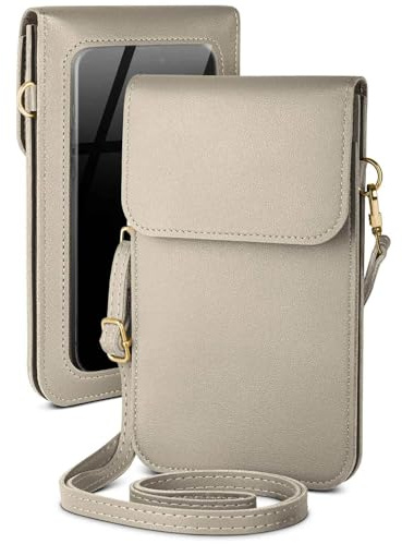 moex Handytasche zum Umhängen für Motorola Moto G17 kleine Handtasche mit Handyfach und Sichtfenster, 2 extra Fächer Mini PU Leder Handy Umhängetasche Damen CitySling, Grau