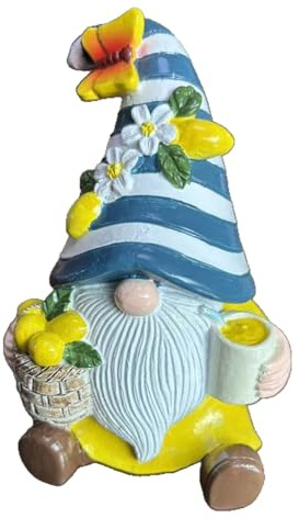 Sukizifa Wichtel Figuren, 10 cm Zitronen-Gartenfigur aus Resin | Gelb-blaue Zwergdeko mit mediterranem Motiv, für Frühling, Sommer, Tisch, Regal, Fensterbank und Gartenbereich, 1 Stück