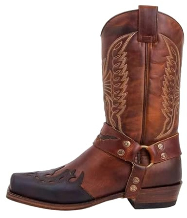 Generisch Stivali da cowboy da uomo, in pelle, stile western, classici, medievali, da equitazione, con fibbia alta, stivali da moto, stivali Chelsea