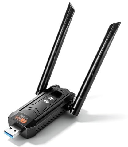 Clé WiFi 7 USB 6500 Mbps, Carte Réseau sans Fil Tri-Bande 2.4/5/6 GHz | Dongle Wi-Fi Plug & Play USB 3.0 avec Double Antenne 5 dBi – Compatible avec Windows 11/10, PC/Bureau/Portable, WPA3