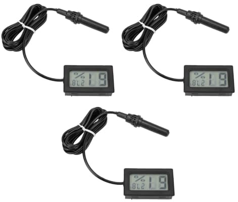 Smandy Reptile Thermometer Hygrometer with Probe 3 Pack LCD Fahrenheit Display -58°F to 158°F for Terrarium Tank Vivarium Incubator Greenhouse, Humidity Monitor 10%-99% RH (Inbuilt Electronic