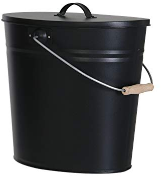 Mehrzweckeimer als Ascheeimer mit Deckel-Kaminzubehör zum Transportieren und Abkühlen von heißer Glut und Asche-Größe: 15 Liter/Farbe:Schwarz