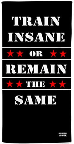 Power-Towel das coole Fitness & Sport-handtuch mit einer Botschaft| verschiedene Motivations-Quotes| Größe 50 cm x 100 cm | POWERTOWEL Handtuch Mikrofaser Baumwolle (TRAIN INSANE OR STAY THE SAME B/W)