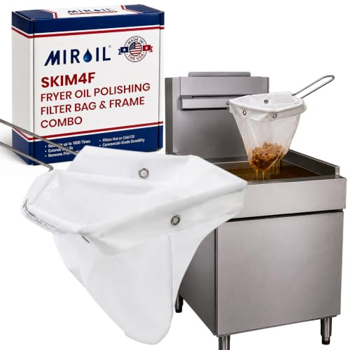 MirOil SK4 Fryer Oil Skim Filter Bag with Frame, Part 02780, Use for Deep Fryer Skimming and Top Filtering, Length 13”, Width 7.5”, Durable, Easy to Clean with Hot Water