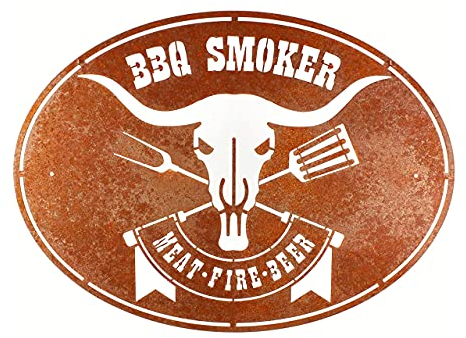 Rerum & Consilium Schild BBQ Smoker in Edelrost-Optik I Made in Germany I groß I 56 x 40 cm I 1065 g I Stahl