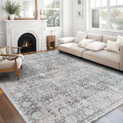 ReaLife Teppich - Maschinenwaschbar - aus Premium-Recyclingfasern hergestellt - Vintage Distressed Trellis Grey-Turquoise, 150 x 210 cm