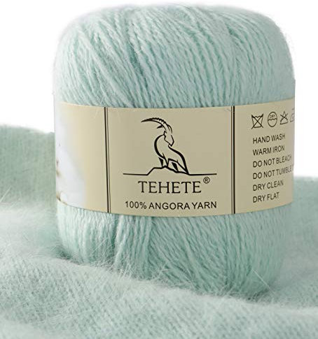 TEHETE 100% Angorawolle Garn zum Stricken, Häkelgarn 38 Farben 325 Merter 50g 2-fädig je Knäuel,weich und leicht,Eisblau,848