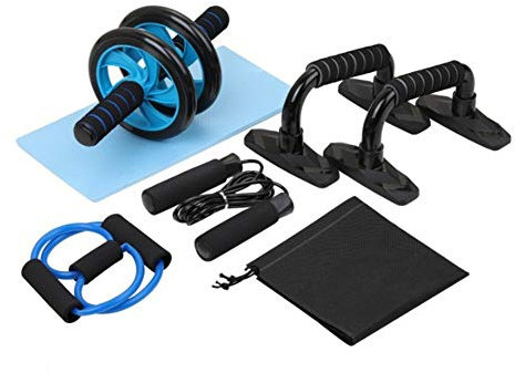 BAJIE Abdominal Wheel 1 Set5-In-1 Muskeltrainer Wheel Roller Kit Ab Abdominal Roller Mit Push Up Bar Springseil Knieschoner Gym Home Fitnessgeräte OneSize 1 Set