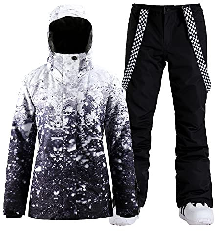 GSOU SNOW Damen Skijacken und Hosen Snowboarden Schneeanzug Mantel Warm Kapuze Wasserdicht Winddicht Isoliert, Dunkelblau/Schwarz, XS