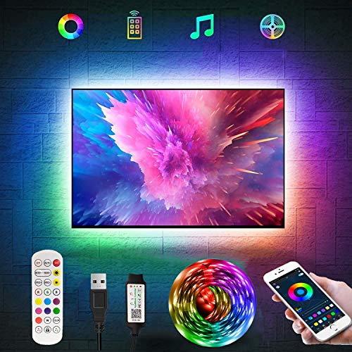 AIJIAER Led Strip Lights,1m Tv Led Backlight for 40-60 inch Tv Bluetooth App Control Sync to Music, USB Bias Lighting Tv Led Lights Kit with Remote - RGB 5050 LEDs Color Lights for Room Bedroom