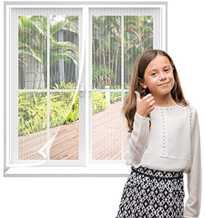 AMCER Zanzariera Porta Finestra Magnetica 80x100cm, Tenda zanzariera Magnetica Finestra, Facile da Montare Anti Zanzare Calamite Tenda per Corridoi Porte Patio - Bianca
