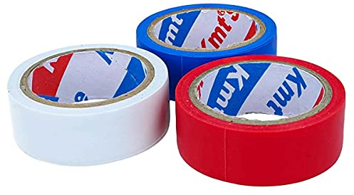 LEDLUX Kit de 3 rouleaux, ruban isolant électrique en PVC, 19 mm x 5 m, couleurs assorties, blanc et rouge, bleu