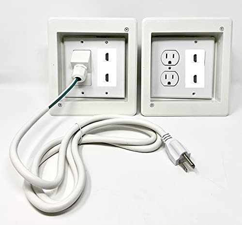 RiteAV 2-Gang Recessed Non-Metallic Electrical Combo Flat Screen TV Wall Plate Power Device Box, Divided for Power and Low Voltage HDMI Connections - White