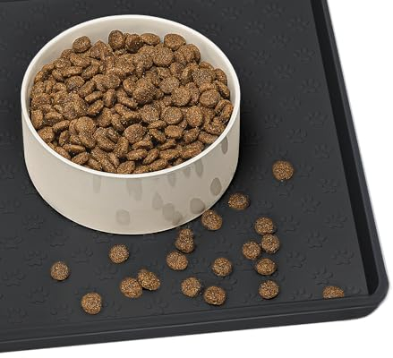 Napfunterlage für Hunde, Futtermatten für Hunde und Katzen rutschfeste Futtermatte aus Silikon - wasserdichte Unterlage mit Rand, spülmaschinenfest(M: 48×30cm, Schwarz)