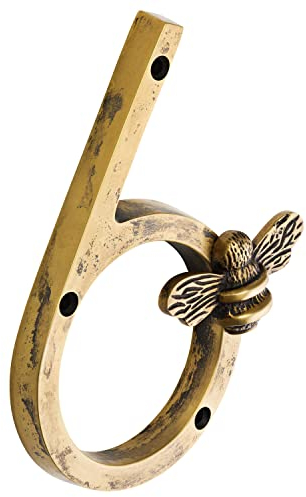Hausnummer mit Bienen-Motiv, antikes Messing, 12,7 cm, modernes Türschild, Zahlen, Schilder, Plaketten, Straßennummer 5 (6)