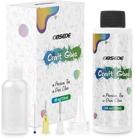 OBSEDE Art Craft Glue Quick Dried Clear Adhesive Refill Bottles with Fine Tip Liquid Precision Quilling Glue Supplies Scrap Kits Tools Applicator for Decoupage Paper Card Making 4 Fl.oz