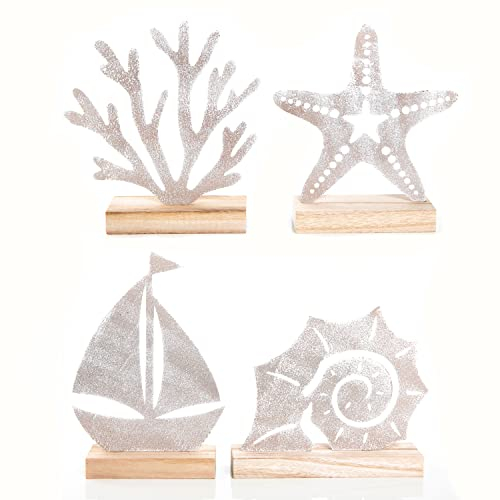 Logbuch-Verlag Deko Set maritim aus Holz & Metall Koralle Segelschiff Seestern Muschel Strand Urlaub Badezimmer Dekoration