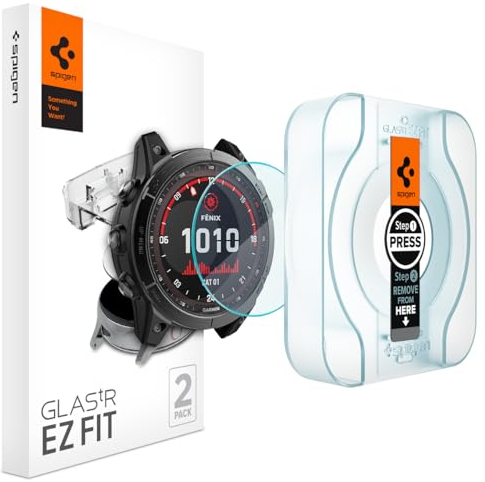 Spigen Glas.tR EZ Fit Protector Pantalla para Garmin Fenix 8, Fenix 7X series, Epix Pro, 48mm, 2 Unidades, Instalación Fácil, Dureza 9H, Anti-Arañazos