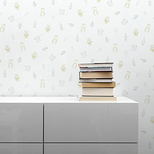 TADESSI Tapete Kinderzimmer M1-No.1557 Vliestapete Creme Gold Babyzimmer Jungenzimmer Mädchenzimmer